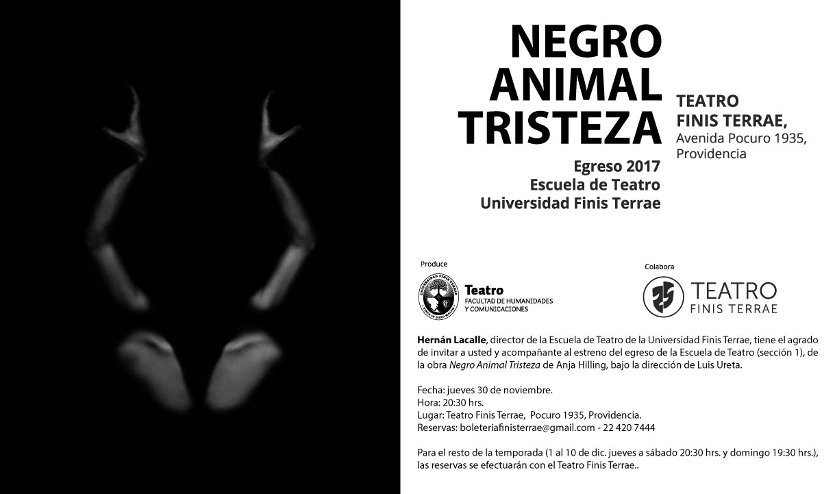 Negro animal tristeza”: la dramaturgia alemana se toma el egreso de la  Escuela de Teatro de la Universidad Finis Terrae - Universidad Finis Terrae