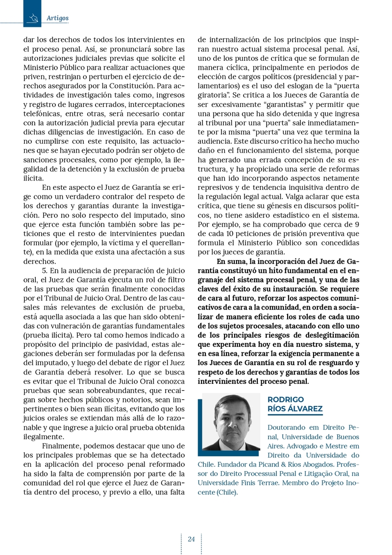 Revista Instituto Bahiano Derecho Procesal Penal Brasil Chile Rodrigo Rios experiencia Chile Juez de Garantia completo2