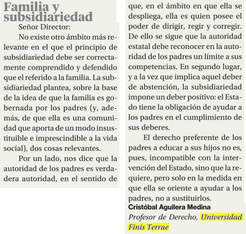 La Segunda Academico Cristobal Aguilera principio subsidiariedad familia completo