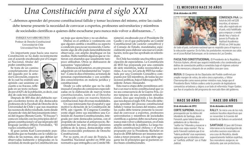 El Mercurio Enrique Navarro Facultad Derecho Universidad Finis Terrae fracaso proceso constitucional nuevo mecanismo comision expertos completo
